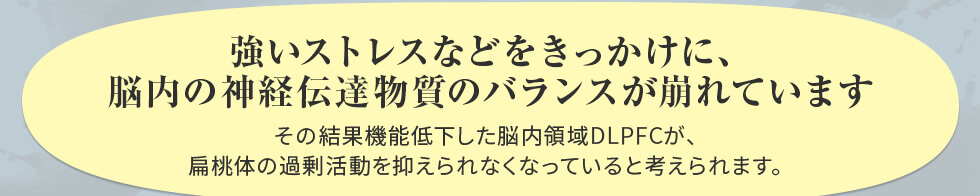 強いストレスなどをきっかけに、脳内の神経伝達物質のバランスが崩れています